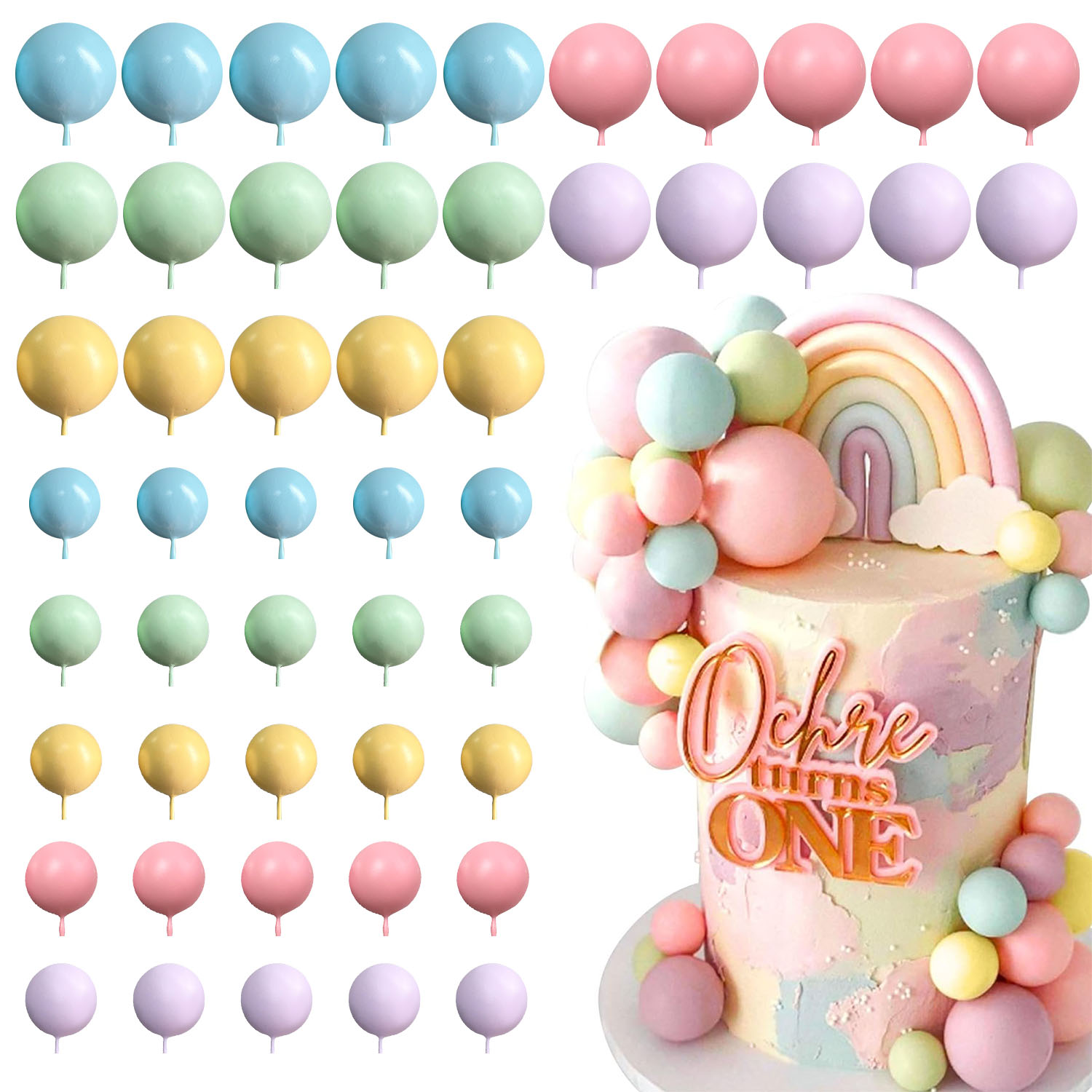Confetti Balloon Set - 50pcs Colorful Balloon Rainbow Cake Topper