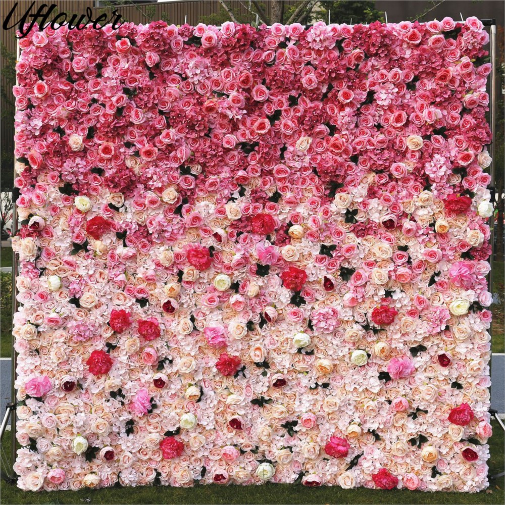 Wedding Backdrop Curtain - Uflower 5D Gradient Rose Artificial Flower