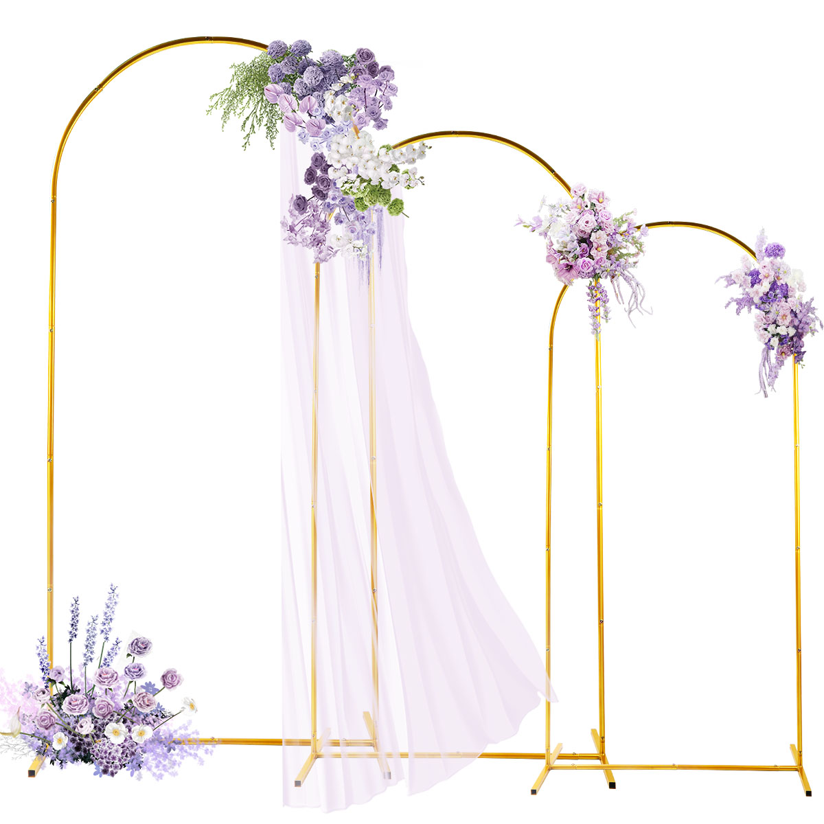 Confetti Balloon Set - 3Pack Golden Metal Arch Kits, Adjustable