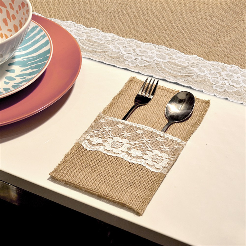 Burlap Lace Cutlery Pouch Hess - Wedding Supply Rentals ulasan dan harga