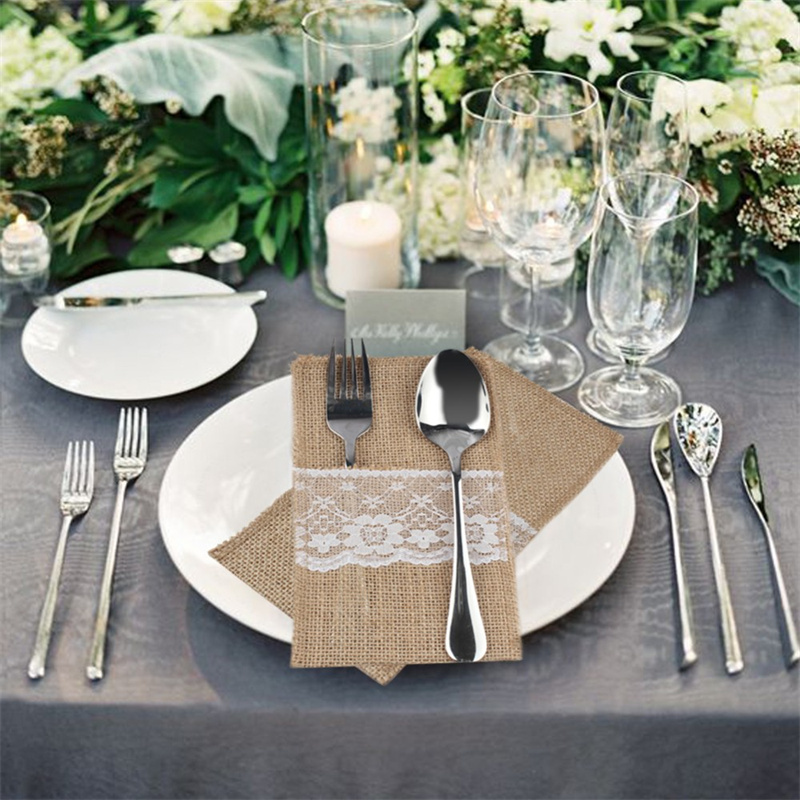 Burlap Lace Cutlery Pouch Hess - Wedding Supply Rentals ulasan dan harga
