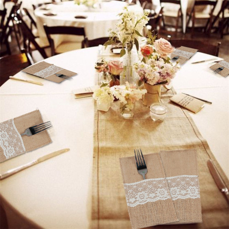 Burlap Lace Cutlery Pouch Hess - Wedding Supply Rentals ulasan dan harga