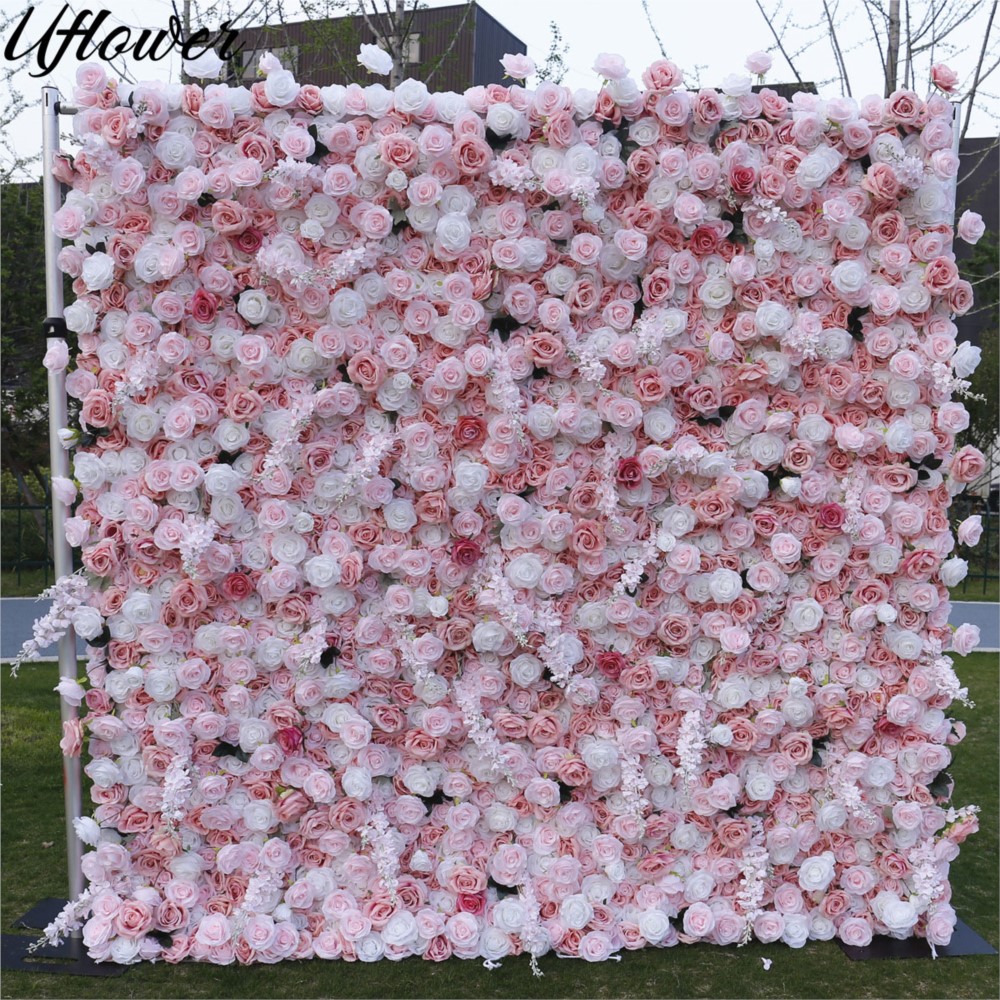 Uflower 5D Pink White Rose Clo - Wedding Backdrop Curtain ulasan dan harga