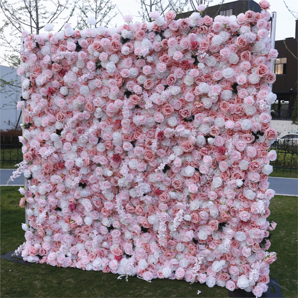 Uflower 5D Pink White Rose Clo - Wedding Backdrop Curtain ulasan dan harga