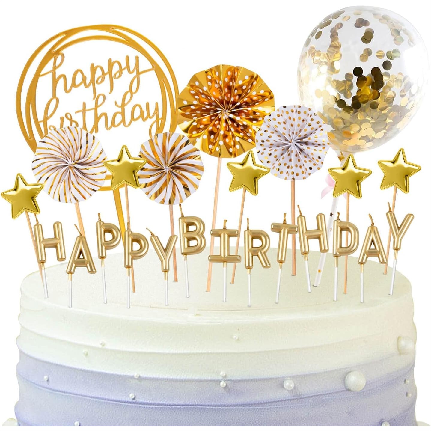 Gold Birthday Candles Set with - Confetti Balloon Set ulasan dan harga