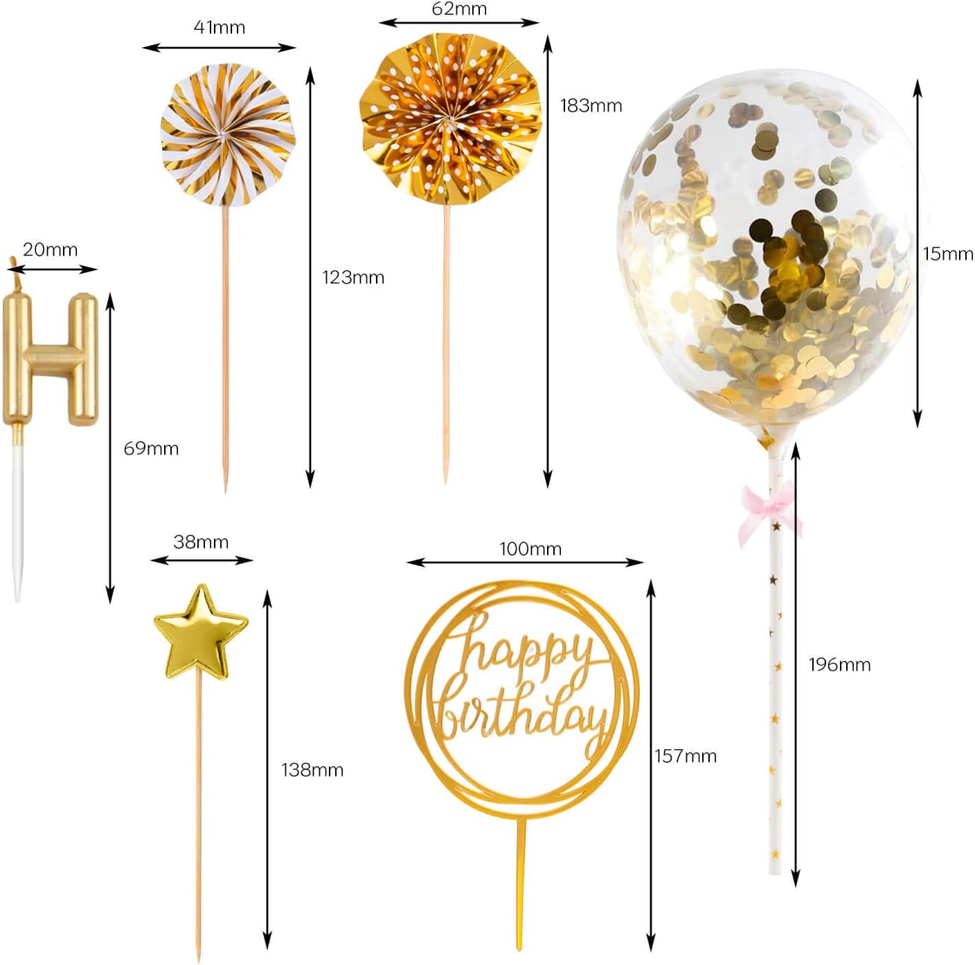 Gold Birthday Candles Set with - Confetti Balloon Set ulasan dan harga
