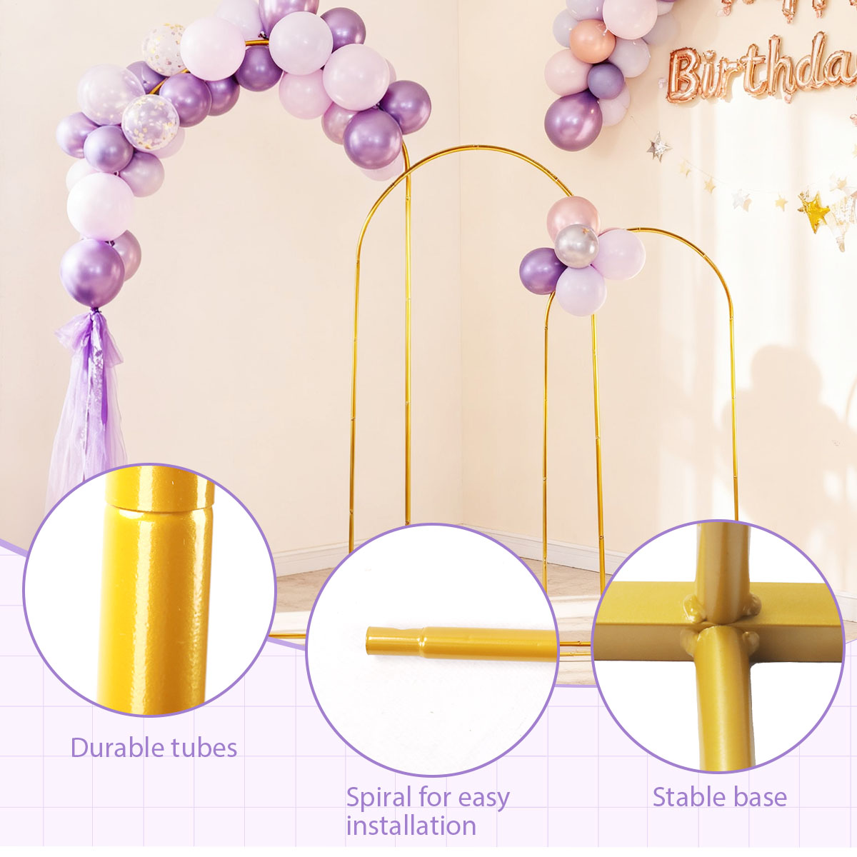 3Pack Golden Metal Arch Kits,  - Confetti Balloon Set ulasan dan harga